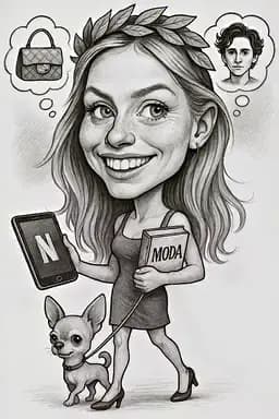 Caricatura laurea di una ragazza che passeggia con un cane