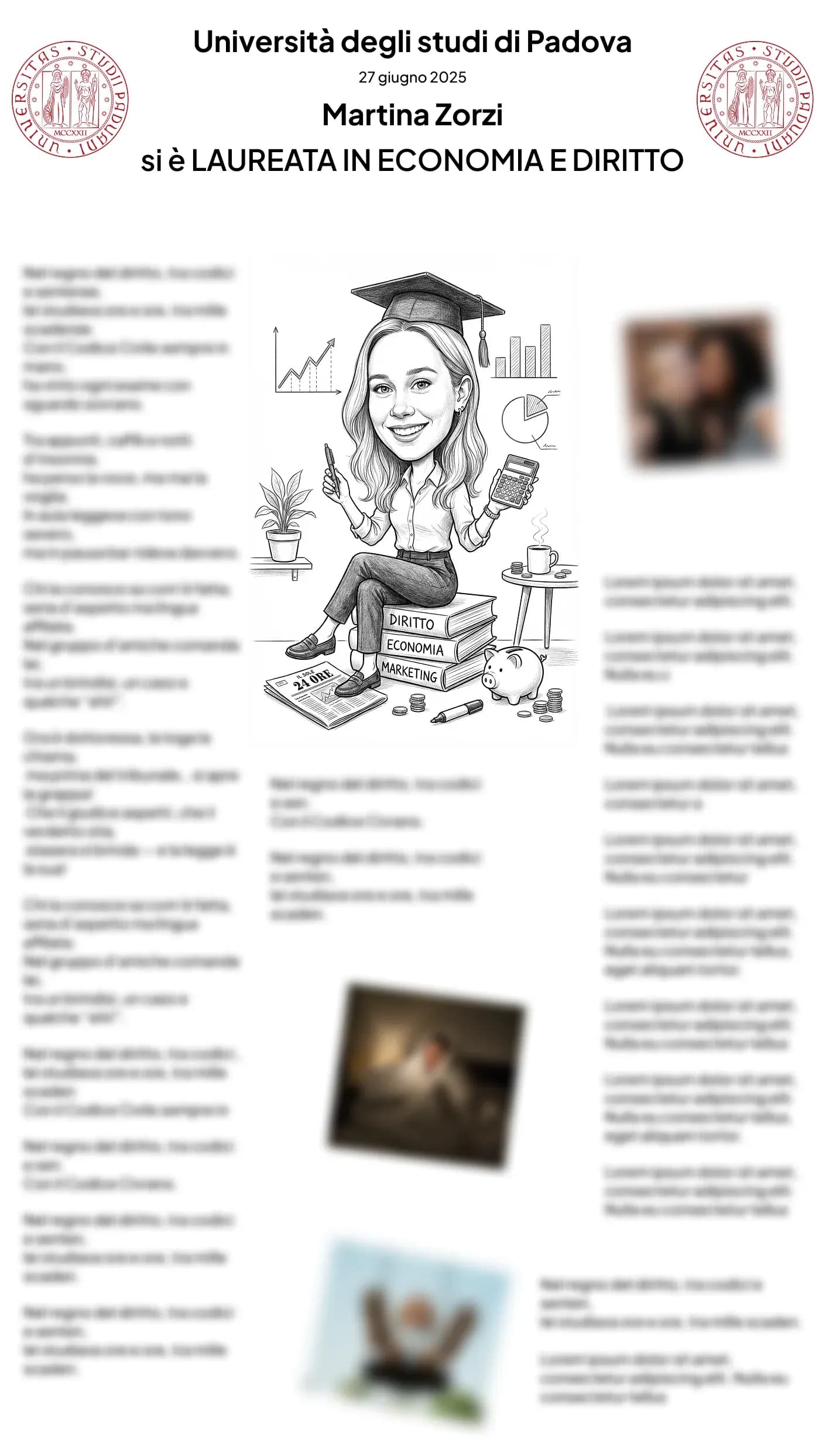 Papiro di laurea di una ragazza laurea in Economia Unipd