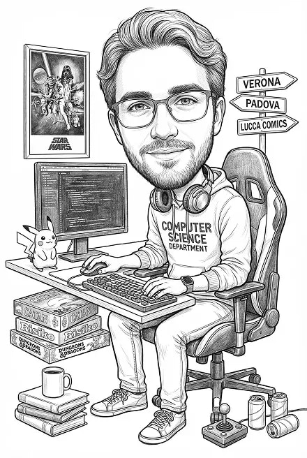 Caricatura di laurea ragazzo in informatica