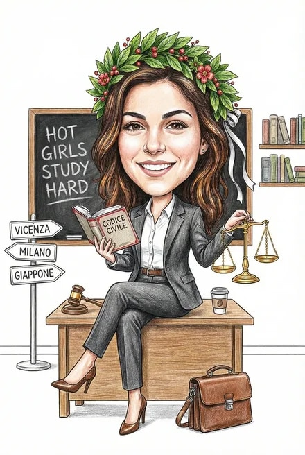 Caricatura laurea ragazza in giurisprudenza