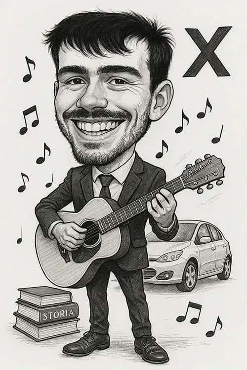 Caricatura di laurea di un ragazzo con la barba